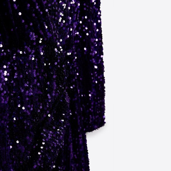 NWT Zara purple crushed velvet-like sequin blazer long sleeve short dress, S - Picture 10 of 15